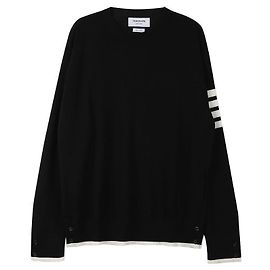 Thom Browne Gestreifter Rundhals-Pullover aus Wolle Schwarz