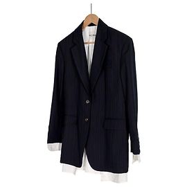 Miu Miu Giacca blazer a strati con logo ricamato e striscia singola Blu