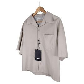 Prada Giacca camicia in pelle Napa di agnello con logo triangolare per uomo beige Marrone