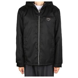 Prada Logo Nylon Hooded Jacket Black
