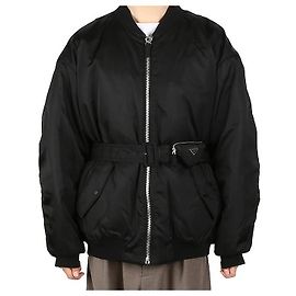 Prada Re-Nylon Belt Bomber Jacket Black