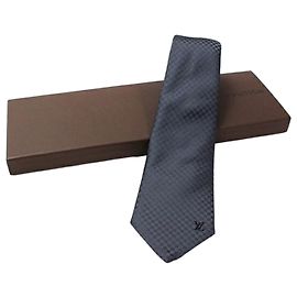 Corbata de seda Louis Vuitton Patrón Damier LOUIS VUITTON Hombre Castaño