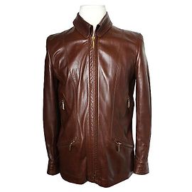 Escada Brown Lambskin Zip-Up Men's Jacket Brown