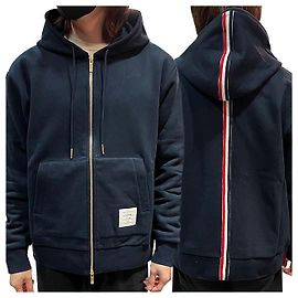 Thom Browne Classic Three Stripes Back Logo Training Hooded Zip Jacket Navy Blue