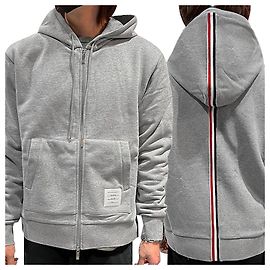 Thom Browne Classic Stripe Logo Training Hooded Zip Jacket Brown