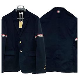 Thom Browne Grosgrain Three-Striped Arm Band Unconstructed Classic Jacket Navy Blue
