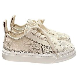 Chloé Lauren Spitzen-Sneaker Mild Beige Weiß