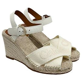 Chloé Ankle Strap Wedge Sandals White White