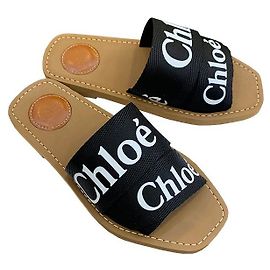 Chloé Woody Logo Strap Flat Mule Sandals Black