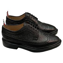 Thom Browne Long Wing Brogue Shoes in Pebble Grain Black