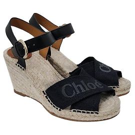 Chloé Ankle Strap Wedge Sandals Black