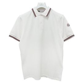 Polo in cotone piqué bianco con logo Moncler e rifinitura a righe Bianco