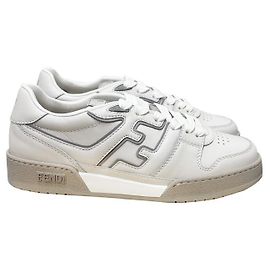 Fendi Tênis baixos de couro com lettering de logo Branco