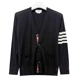 Thom Browne Diagonal Stripe Merino Wool Cardigan Black
