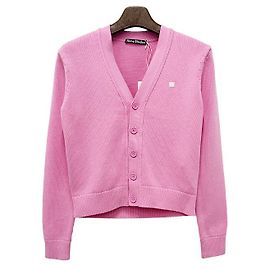 V-Ausschnitt Cardigan aus Bio-Baumwolle mit Acne-Logo - Cameo Pink Pink