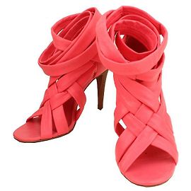 Tory Burch Hot Pink Leather Strap Heel Sandals Pink