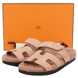 Hermès Shearling Sandals Size Pink