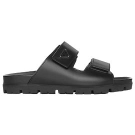 Prada Leather Slide Sandals Black