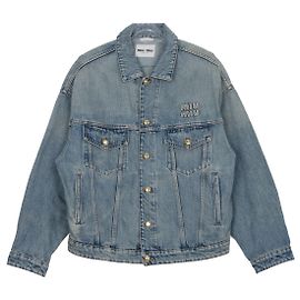 Miu Miu Giacca in denim con logo Blu