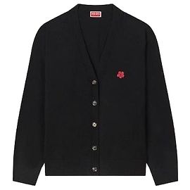 Kenzo Flower Embroidered Wool Cardigan Black