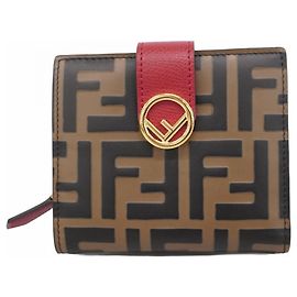 Fendi Zucca Leather Wallet Brown Red