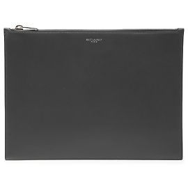 Saint Laurent Black Leather Zip Clutch Black
