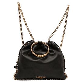 Mochila redonda de couro preto com alça de corrente Balmain Preto