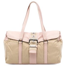 Bolsa de ombro Prada Beige Vitello Trimmed Tessuto Bege