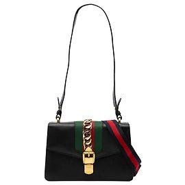 Borsa a tracolla piccola in pelle nera Sylvie Web di Gucci Nero