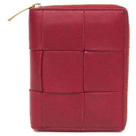 Bottega Veneta Cassette Round Zipper Leather Bill Wallet Red