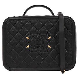 Chanel Filigran Schminktasche aus gestepptem Kaviar Medium Schwarz