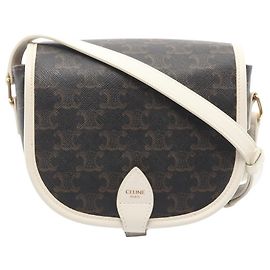 Céline Bolsa de Ombro Triomphe Medium Folco da Celine Marrom Preto Branco