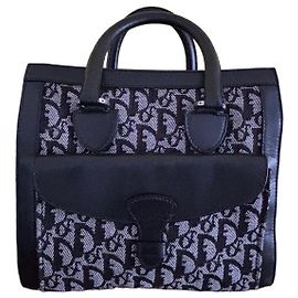 Bolsa Dior Trotter em lona monogramada e couro preto Preto Branco
