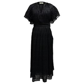 Sandro Charlene Plissierte Spitzen-Midikleid aus schwarzem Polyester Schwarz
