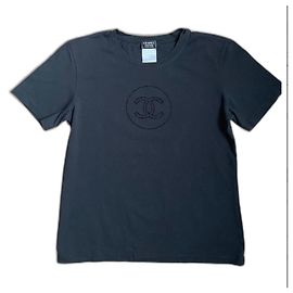 T-shirt nera nuova CHANEL Logo CC Flock TM Nero