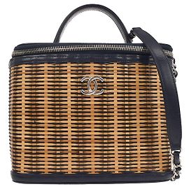 Chanel Vanity Case Take Away in Rattan e Pelle di Vitello Piccolo Blu navy