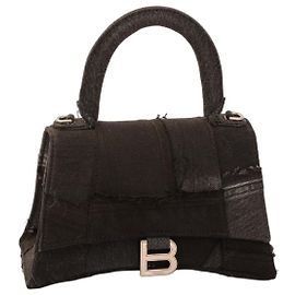 Borsa Balenciaga Hourglass in jeans patchwork nero Nero