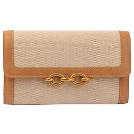 Saint Laurent Le Maillon Wallet on Chain Lona Bege e Couro Bege