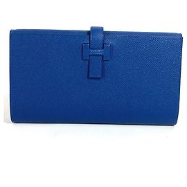 Hermès Hermes Epsom Leather Long Wallet Blue