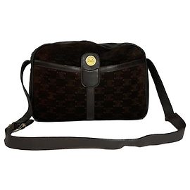 Céline Borsa a tracolla in suede monogramma vintage Celine Paris marrone Marrone