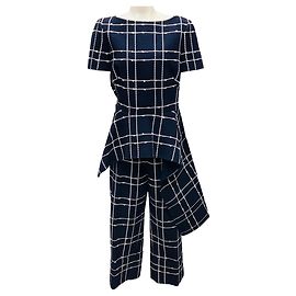 Conjunto de Top e Calças em Tweed Boucle Navy / Branco de Oscar de la Renta Azul marinho