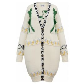 Loewe Logo Long Cardigan Creme Mohair Wolle Creme