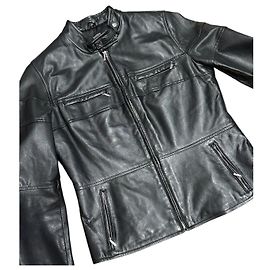 Oakwood Solid Black Lambskin Leather High Collar in Perfect Condition Size L Black