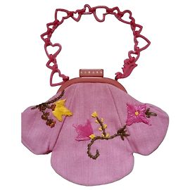 Clutch rosa ricamato John Galliano con catena a forma di cuore Rosa