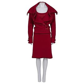 Completo Trio Gonna e Giacca Christian Dior Lana Rossa Rosso