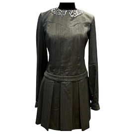 Paul & Joe Paris gray wool dress with silver embroidered Peter Pan collar size 38 Grey