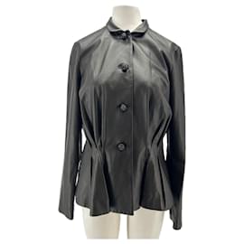 Shanghai Tang Giacca in pelle nera e seta Nero
