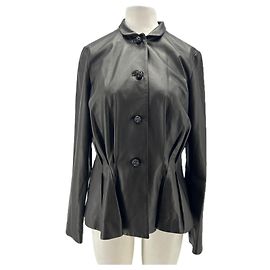 Shanghai Tang Jaqueta de couro preto e seda Preto