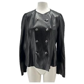 Apostrophe Schwarze Lederjacke mit silbernen Knöpfen Schwarz