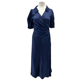 Diane Von Furstenberg Robe longue bleue satinée Bleu